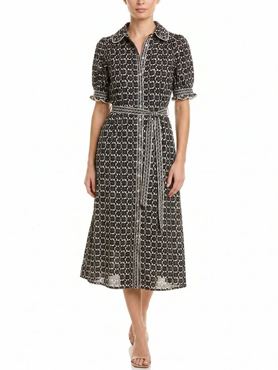 Max Studio Dresses & Skirts - Max Studio London XS Black White Floral Midi Shirt Dress Button Front Belted